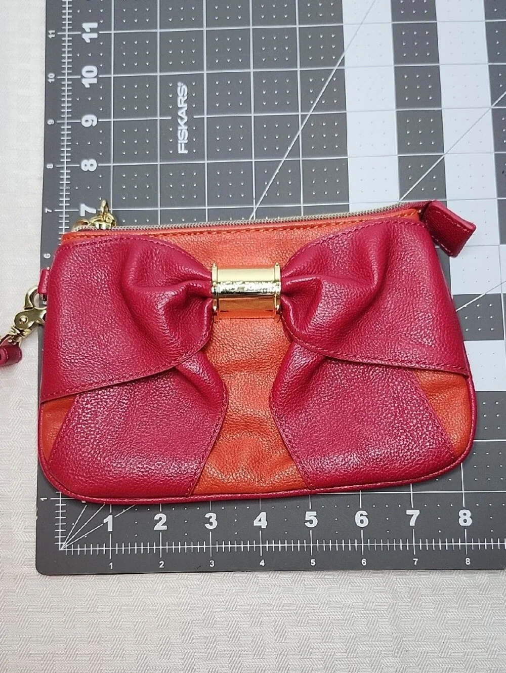 Betsey Johnson Red Orange Bow Wristlet Clutch NWOT